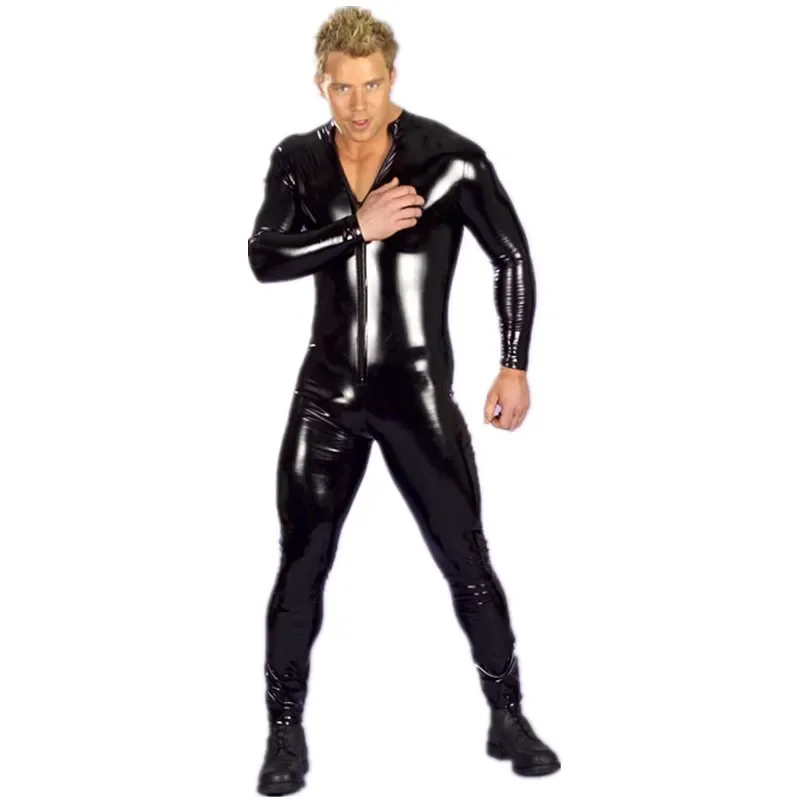 Helloween Sexy Wetlook Faux Leather Catwomen Jumpsuit Masquerade Clubwear Crotch Zipper Catsuit Bodysuit