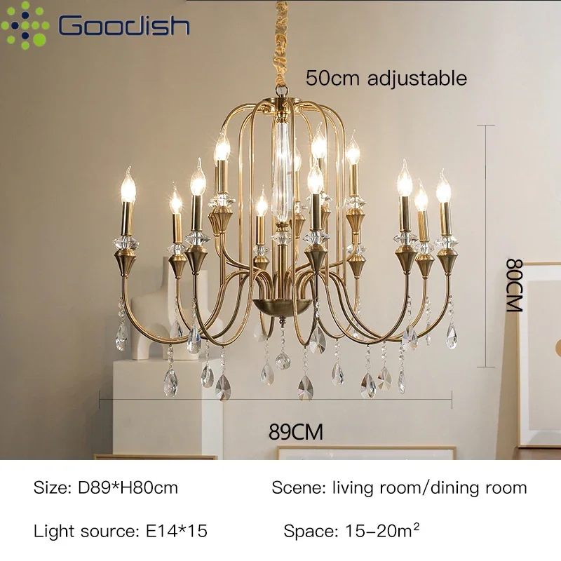 الشمال بسيط فاخر كريستال الثريا مصمم النحاس الذهبي LED أضواء لقاعة غرفة نوم المطبخ ديكور المنزل مصابيح متدلية #6
