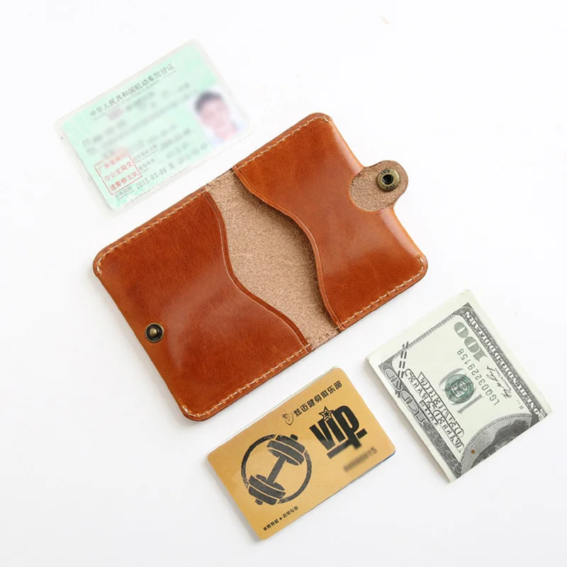 100% Genuine Leather Credit Card Holder For Men Male Vintage Handmade Cowhide Short Small ID Holders Purse Mini Wallet Case