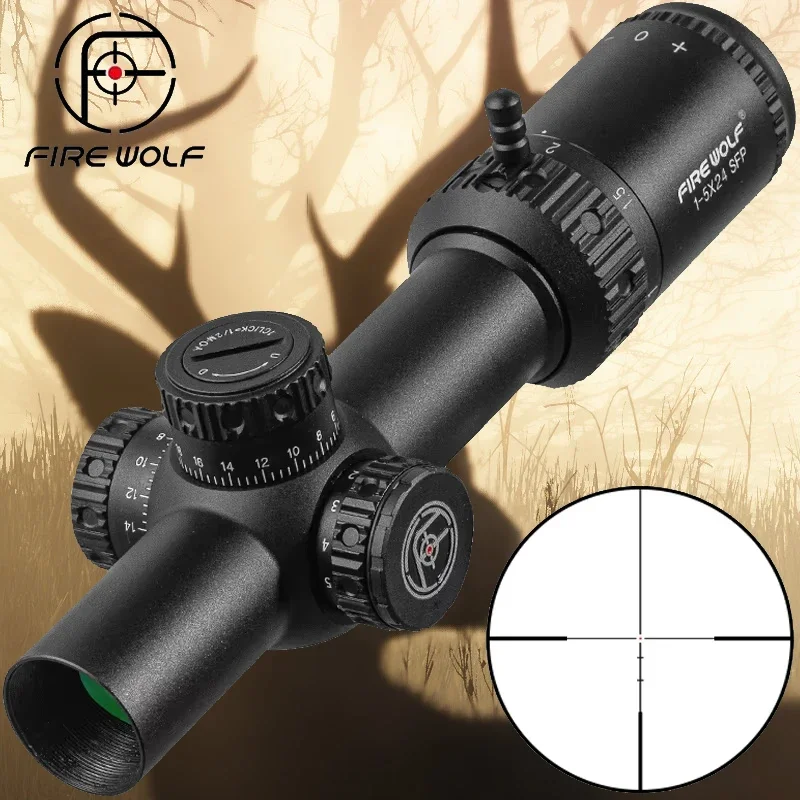 High-quality FIRE WOLF 1-5X24 IR SFP close-range tactical telescope with red dot illumination, reset lock, and hunting optics