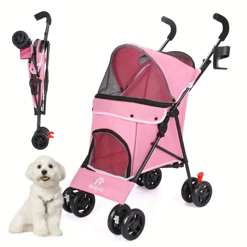 Strollers for Medium Dogs,Folding Puppy Stroller for Small Dogs,4 Wheel with Cup Holder Dog Carts with 360 Rotating Front Wheel