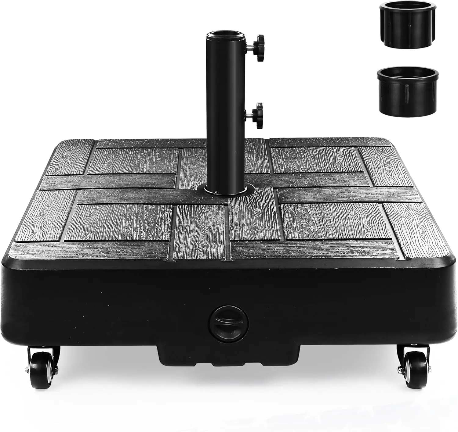 

Heavy Duty Umbrella Base with Wheels, 100 LBS Fillable Patio Umbrella Stand, Rust-Resistant Windproof Design for Patio, Deck, Poolside - Black