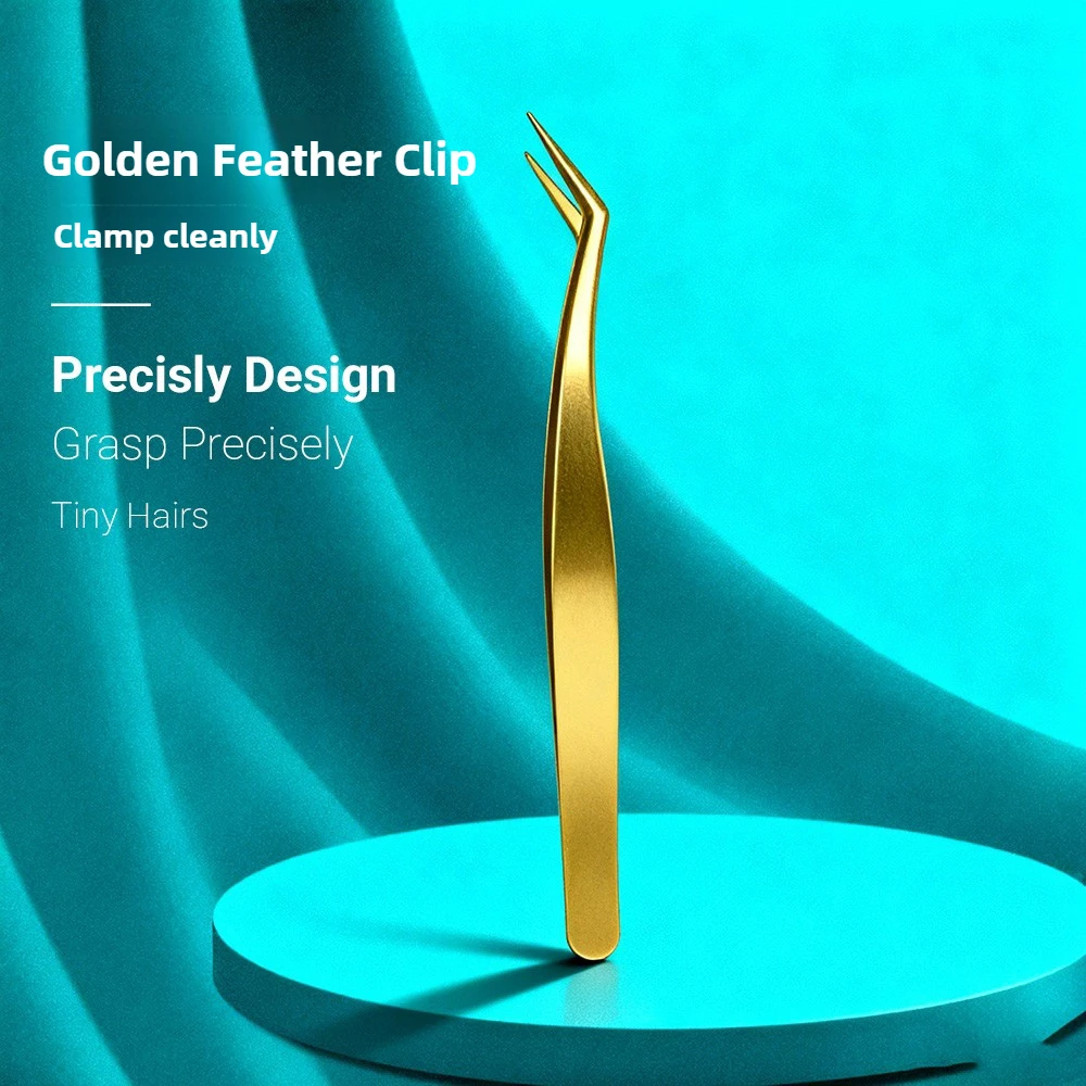 Costume de pincettes à cils de haute précision en acier inoxydable, outil de greffage de cils, ensemble de pinces à sourcils pour débutant-doré