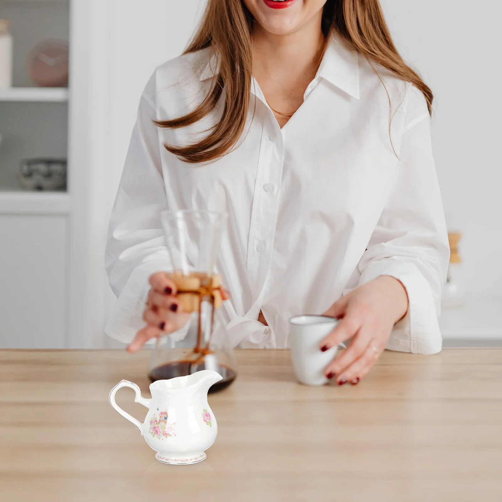 

Ceramic Milk Jug Small Milk Kettle Stylish Design for Home Coffee Bar Creamer Pitcher Smooth Surface Easy to Clean