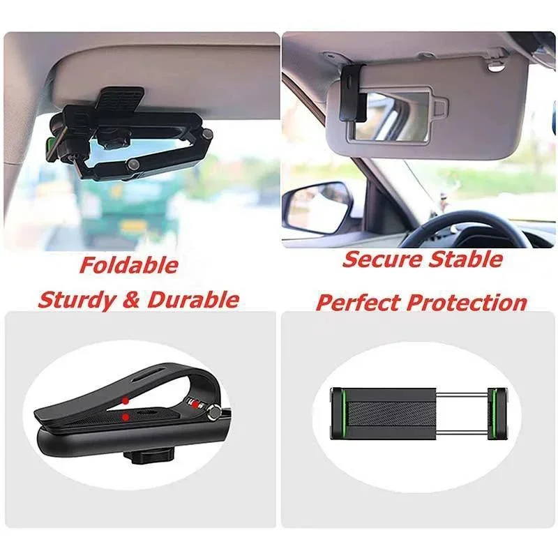 Sun Visor Car Phone Holder for Direct-View GPS Navigation All Angle Rotation Clamp Style Hands-Free Folding Selfie Arm 2025 New