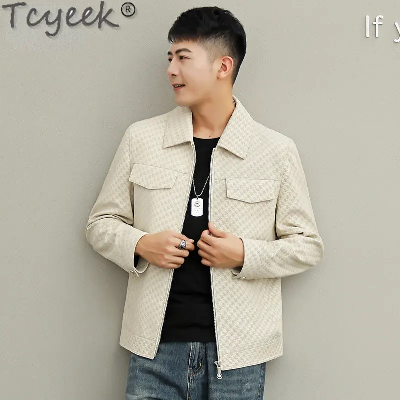 

Tcyeek Spring Fall Male Leather Jacket Korean Slim High-end 100% Real Leather Genuine Sheepskin Coat for Men Clothes Short Tide