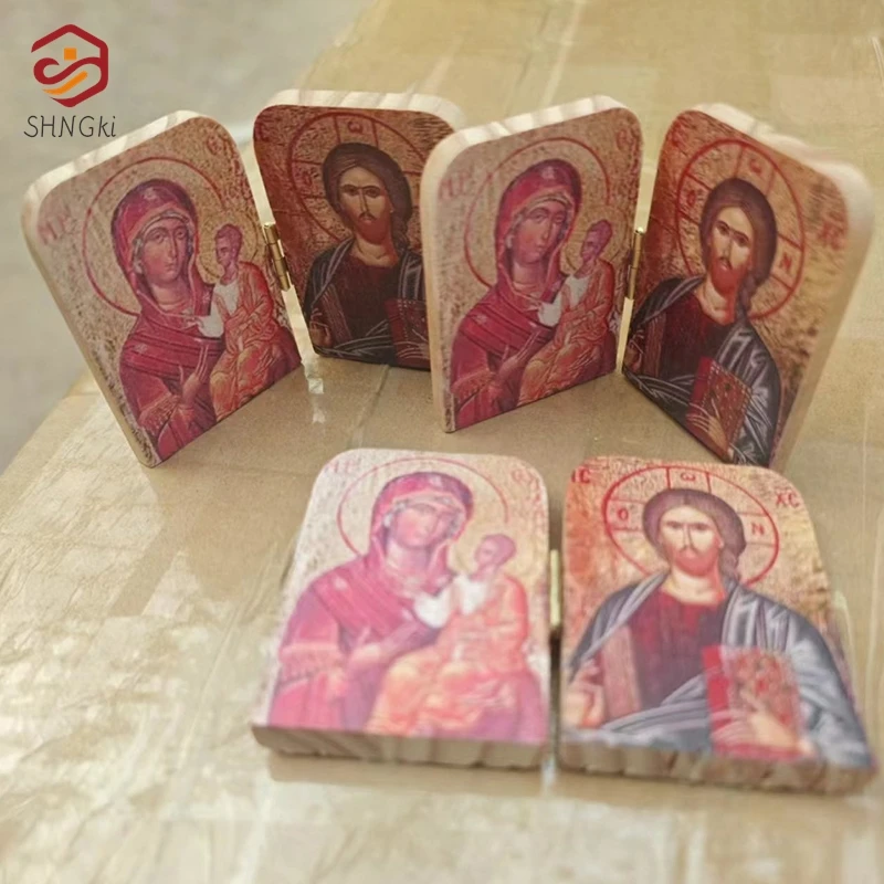 1pc wooden Christ The Teacher And Virgin Of Kazan Catholic Orthodox Icon Diptych For Travel Home Display Religious Gift