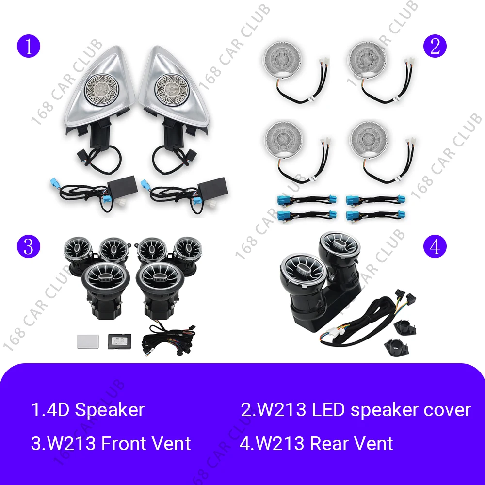 Led Lucht Ventilatieopeningen 3d Draai Tweeter Luidspreker Voor Mercedes Benz W213 W238 E53 E63 E-Coupe Auto 64 Kleuren Lnterior Decoratieve Verlichting
