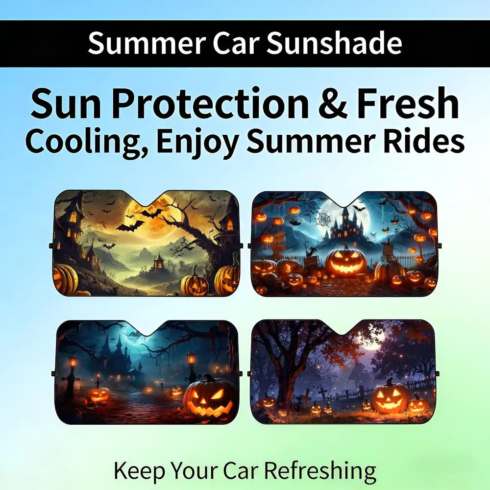 

HHalloween Pumpkin Sun Visor Retractable Car Windshield Sun Shade UV