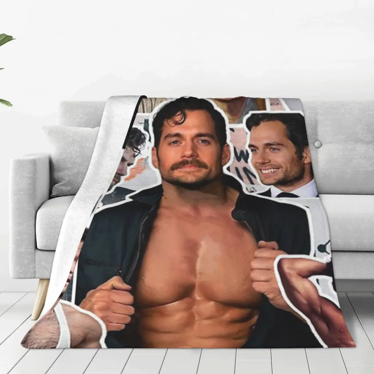 Henry Cavill Photo Collage Blanket Flange Textile Decor Portable Super Soft Throw Blankets for Home Office Plush Thin Quilt