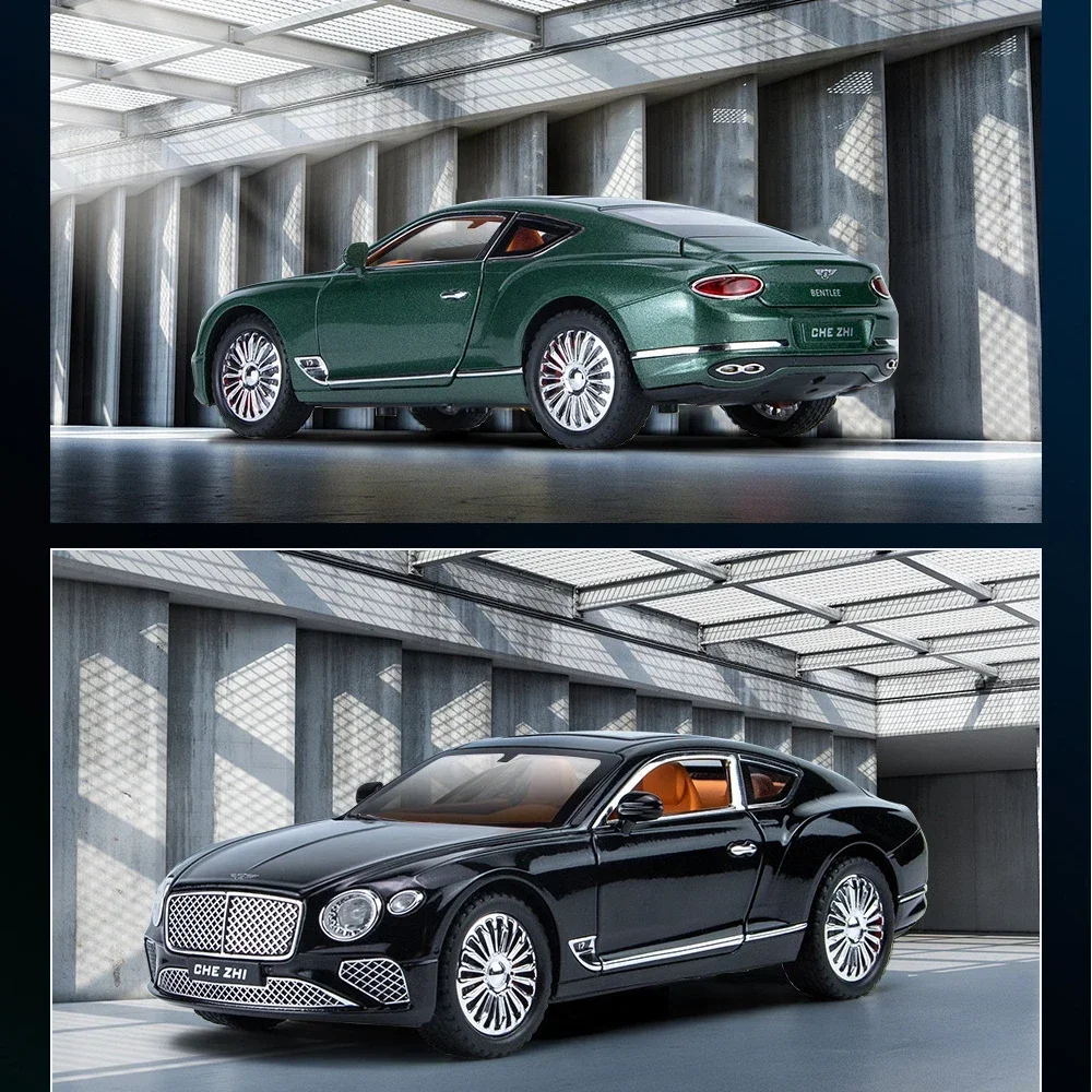 Bentley Continental GT-High Simulation Diecast Metal Alloy Model Car para crianças, som e luz, coleção Pull Back, presentes de brinquedo, A539, 1:24