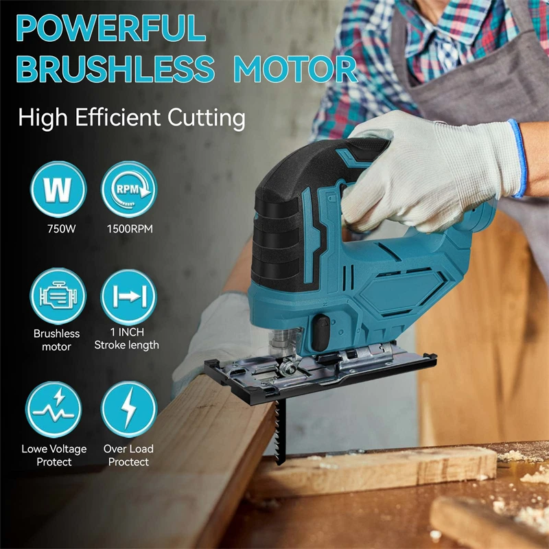 65MM 2900RPM Cordless Jigsaw 750W Electric Jig Saw Portable Multi-Function Woodworking Power Tool for Makita 18V Battery