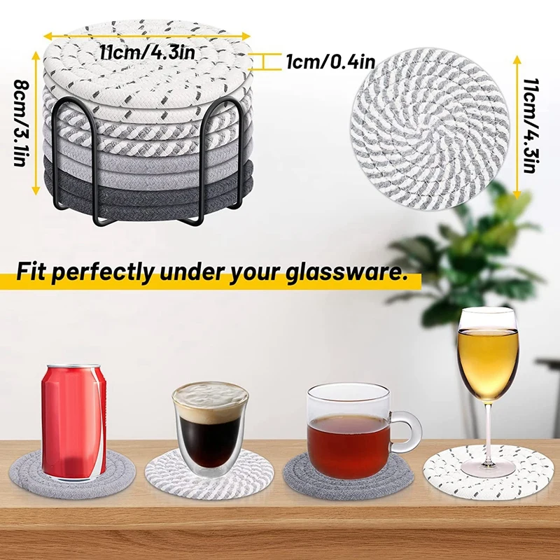 8 Pcs Drink Coasters With Holder, 4 Colors Absorbent Coasters For Drinks, Cotton Woven Coaster Set For Home Decor