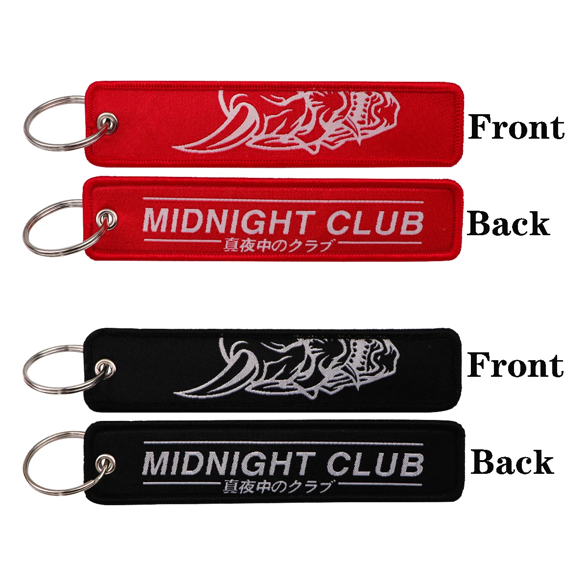 2pcs/set Midnight Club Embroidery Keyring Balck and Red Key Tag For Motorcycles Cars Backpack Keychain Fashion Accessories Gifts