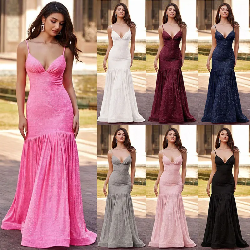 2026 New Women's Formal Clothes Fashionable Erotogenic V-neck Strapless. Backless Smart Fit Bright Color Long Clothes
