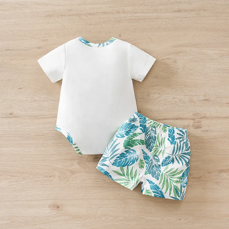 Full Print Tropical Beach Plants baby clothes Perfect for Vacation 0-18Months Boys and Girls Summer Baby Short-Sleeve Outfit Set