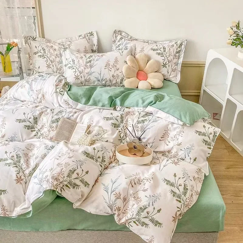 

Bedding Set Simple Floral Print Brushed Comfortable Home Fresh Duvet Cover Set with Sheet Comforter Covers Pillowcases Bed Linen