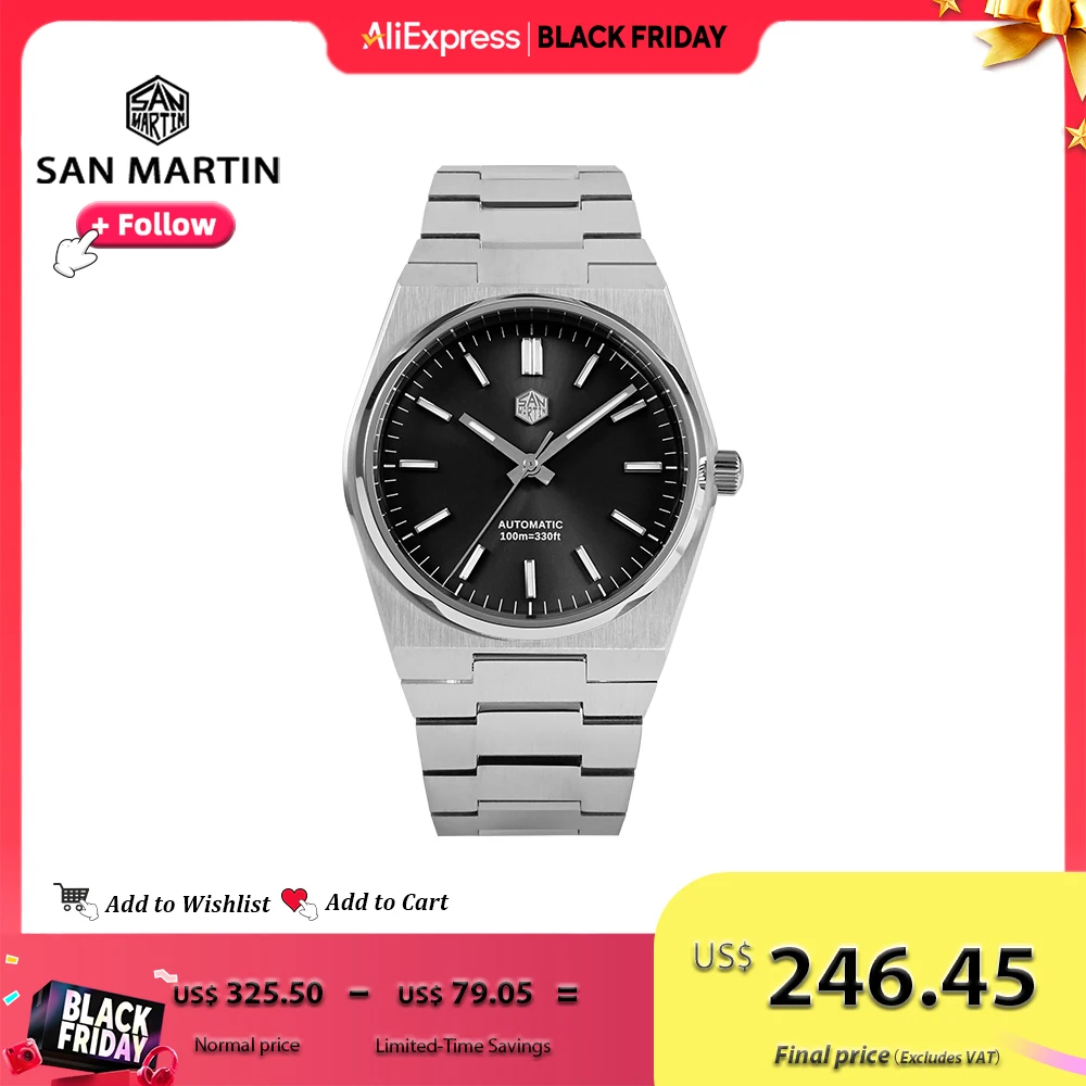 

San Martin классические роскошные мужские часы из нержавеющей стали 40 мм платье Miyota 9015 автоматические механические наручные часы с сапфирами BGW-9 10 бар