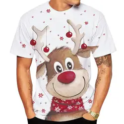 Christmas Elk Print T Shirt For Men X'mas Harajuku Streetwear Fashion O-neck Short Sleeve Tops New Year Gift Oversized T-shirts