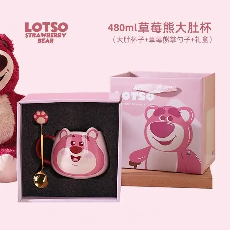 Lotso cartoon ceramic mug with spoon set Fashion Strawberry Bear high appearance level work coffee cup creative cup cutlery gift