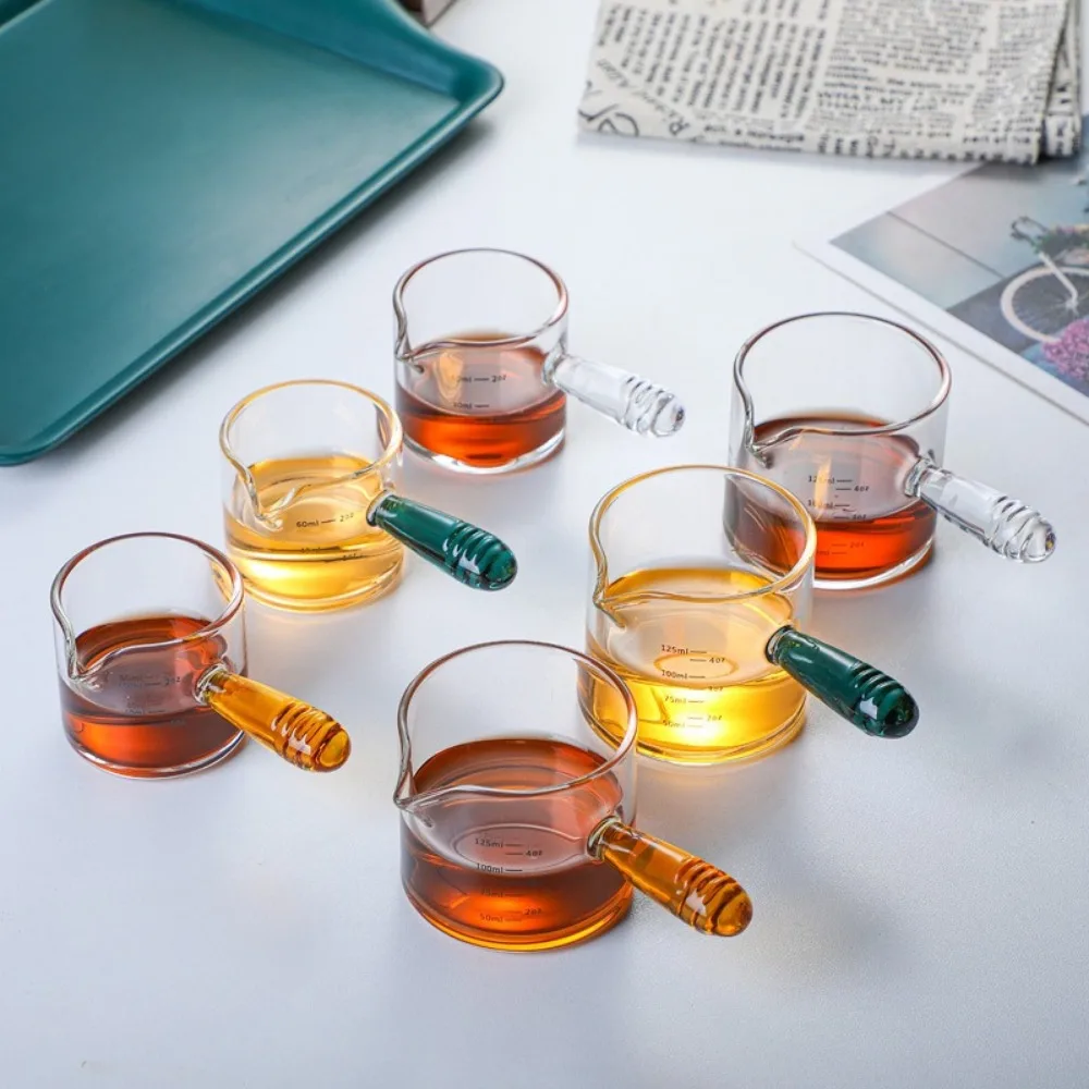 

60/125ml Glass Espresso Measuring Cup Transparent Vshape Mouth Kitchen Measure Mug Mini Glass Milk Cup with Handle