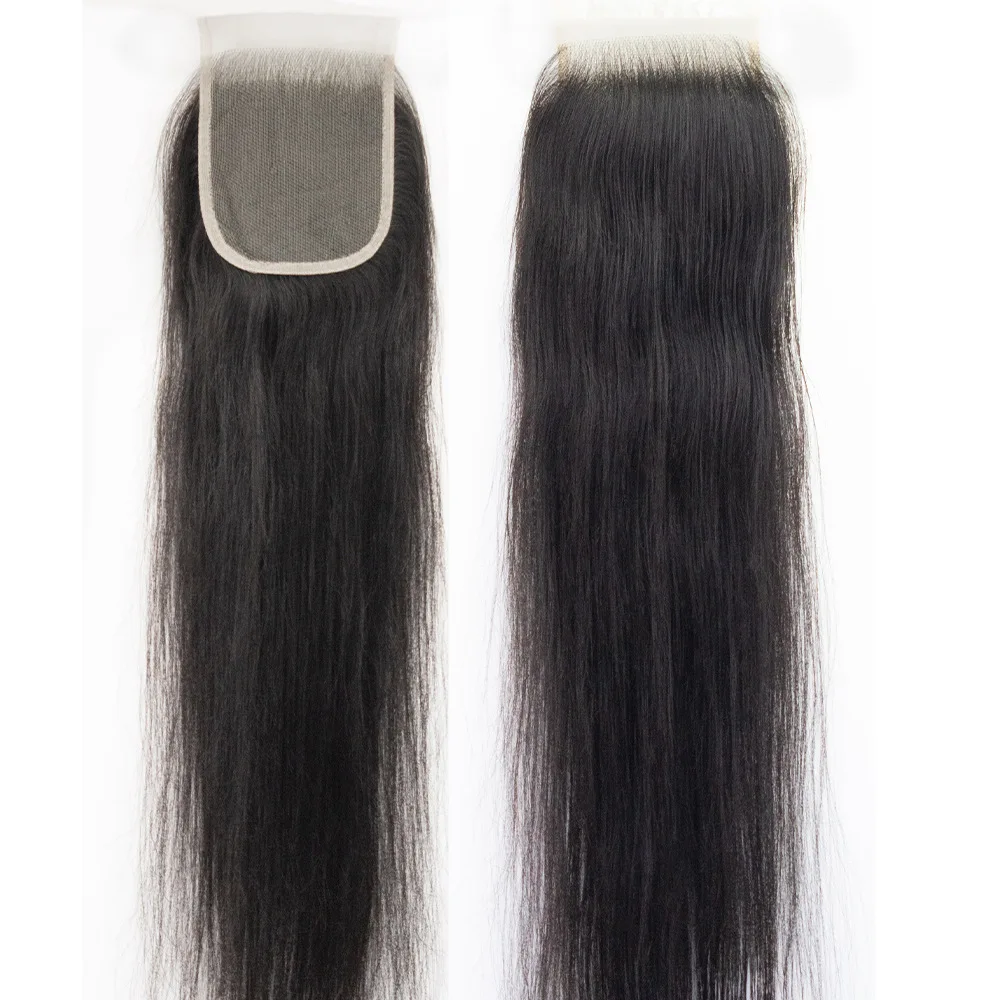 ストレート人毛 4x4 レース閉鎖事前摘み取り済み 150% 密度フルエンドナチュラルカラーブラジルバージンヘア 10-22 インチ