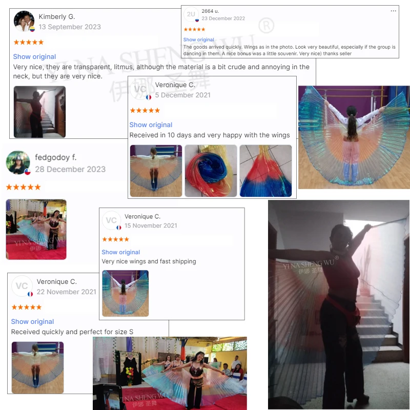 Buikdansvleugels Volwassen Buikdansaccessoires Podiumvoorstelling Rekwisieten Driekleurige Vleugels Transparant Gekleurd Isis Vleugels Geen Stok