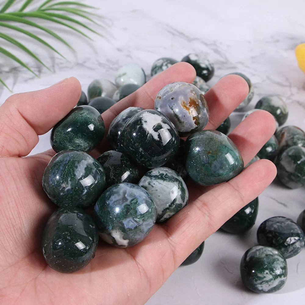 Irregular Tumbled Stones Natural Moss Agate Healing Polished Stone Reiki Chakra Crystal Home Decor Aquarium Fish Tank Ornaments