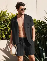 Conjunto de camisa de lino y algodón para hombre, traje informal de 2 piezas para exteriores, ropa de casa, pijamas cómodos y transpirables, conjuntos de manga corta para playa, Verano