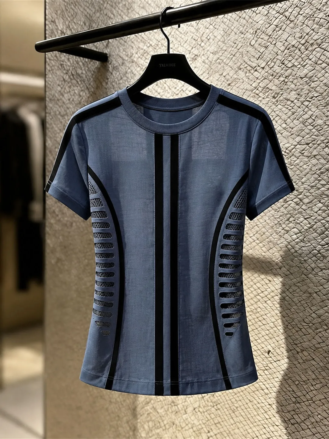 

Korean Style Versatile Short Sleeve round Neck Comfortable Breathable Hollow out T-Shirt Slimming Summer Top for Women