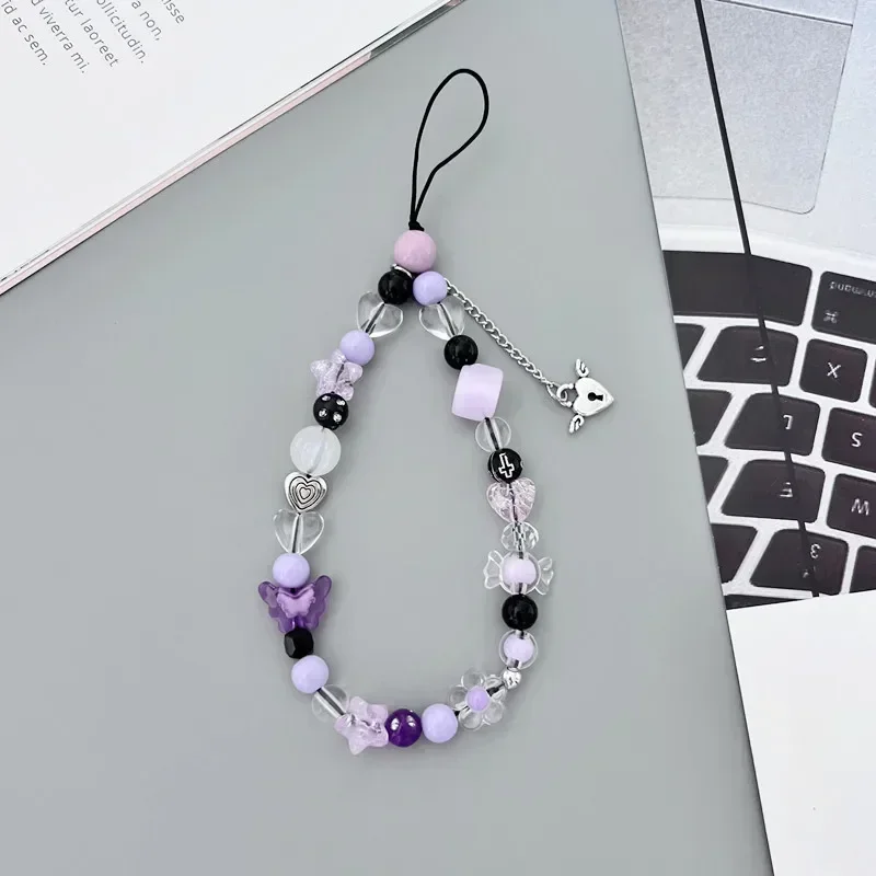 2024 Explosive Ins Style Personality Phone Lange Camera Phone Chain Acrylic Beads Wholesale Phone Strap  Keychain Strap