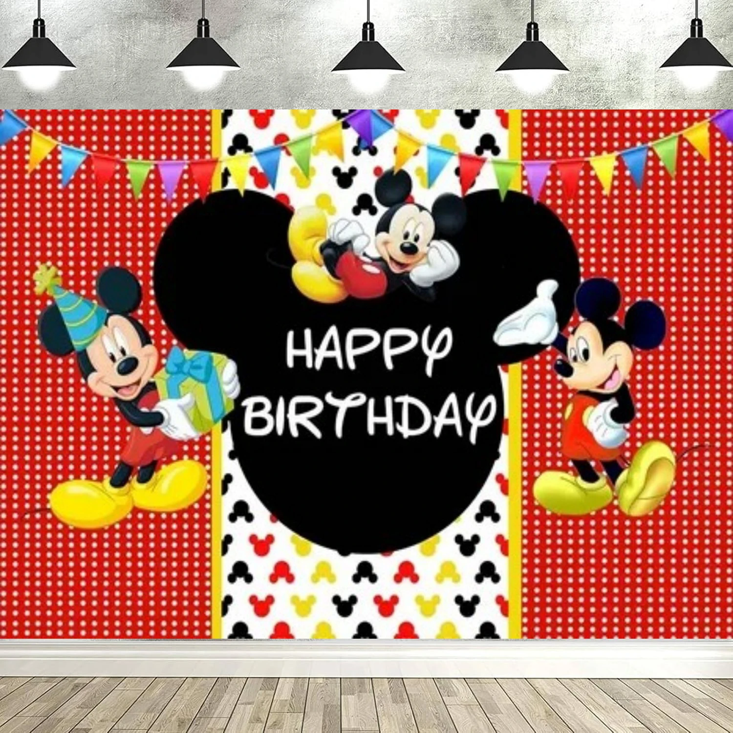 Toile de fond pour photographie, bannière à points de dessin animé Mickey pour enfants, 1er 2e 3e 4e 5e 6e 7e, décor de fête d'anniversaire
