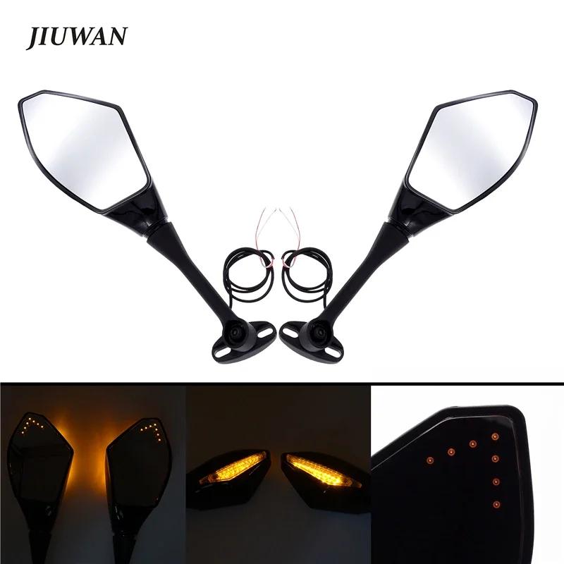 1 Pair Universal Motorcycle Rearview Mirrors with LED Turn Signals Light Accessories for Honda Suzuki Yamaha Triumph Dirt Bike