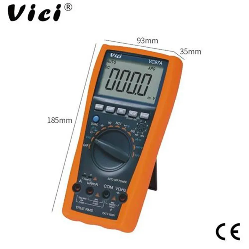 VC97A جديد VC97 1000 فولت مقياس رقمي متعدد تيار مستمر التيار المتناوب السيارات المدى DMM درجة الحرارة الحالية متر السعة المقاومة ديود