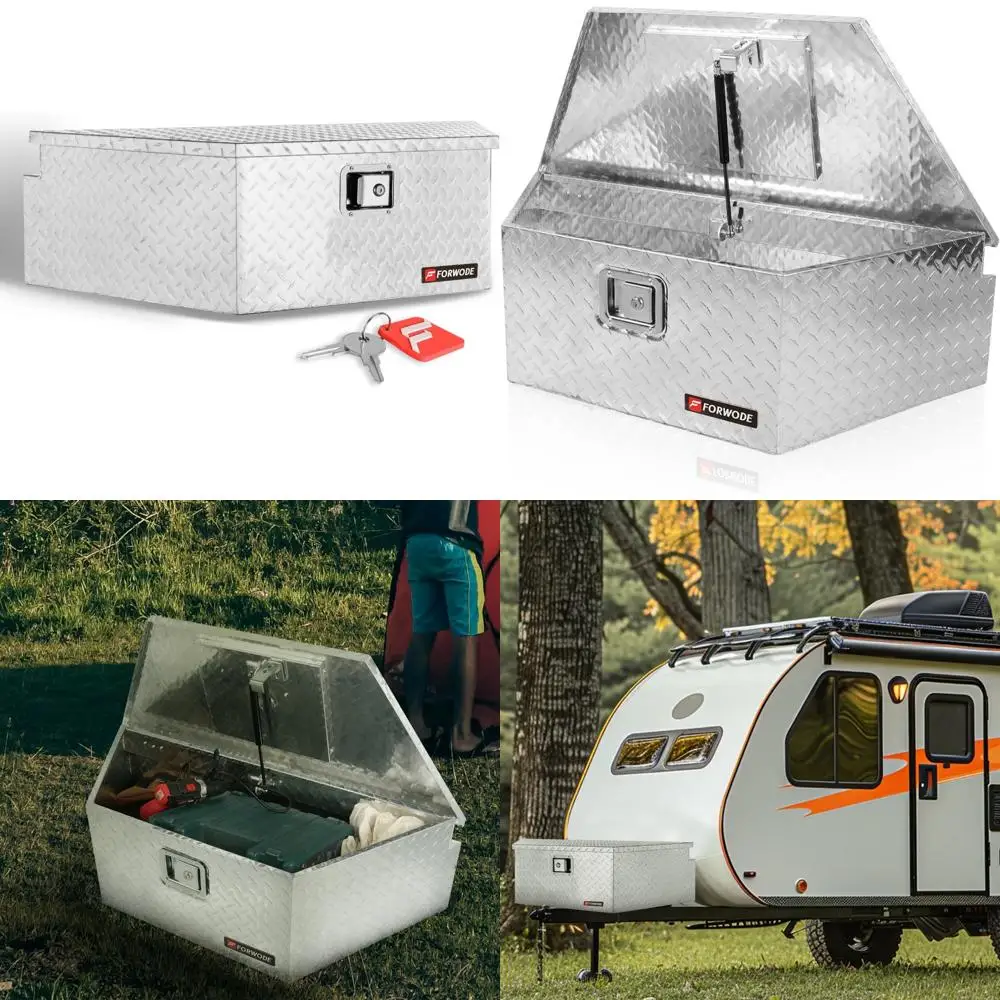 Aluminum 39 Inch Trailer Tongue Storage Box with Diamond Plate, Tool Box for Trailers