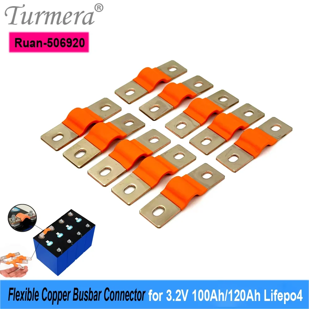 Turmera 12V Lifepo4 Battery Flexible Busbar Copper Connecter Hole to Hole 50mm 2mm 300A Use in 3.2V 100Ah 120A Lifepo4 Batteries