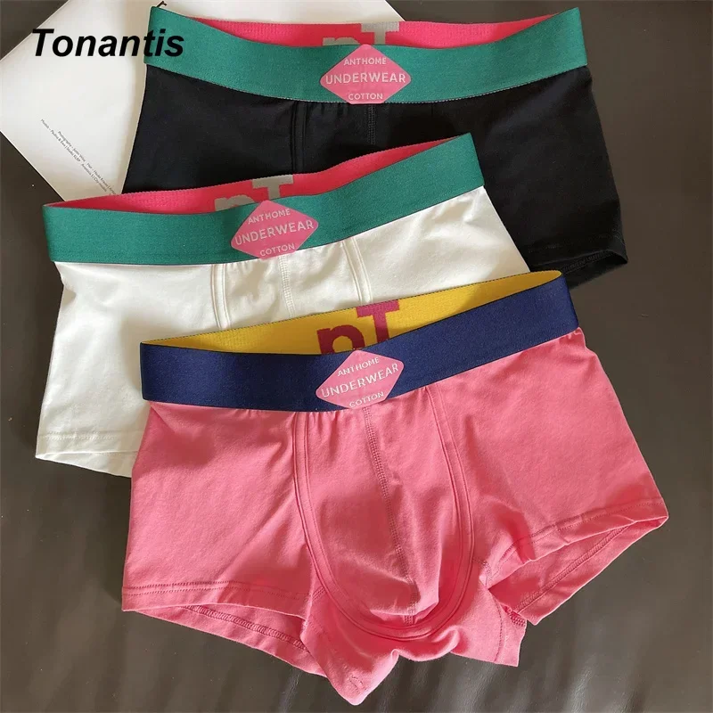 3Pcs/Pack Men\'s Panties Cotton Boxer Shorts Solid Color Comfortable Mid-Rise Man Underwear Breathable Men Underpants M-XXXL