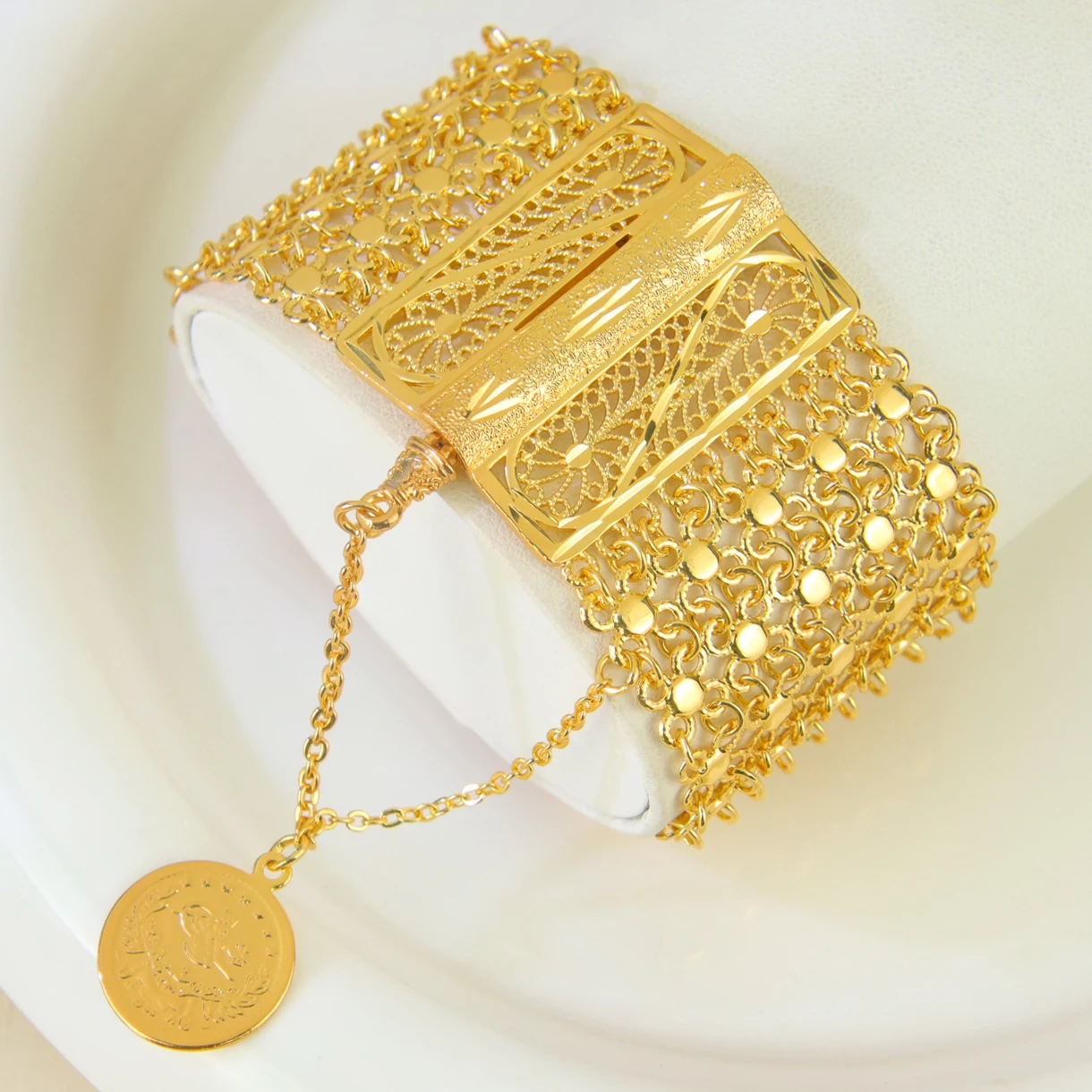 Algerien Braut Hochzeit Armband 21k vergoldet Dubai Mode Armband Handketten Arabisch Nigeria Frauen Täglich Party Schmuck – Detail 9