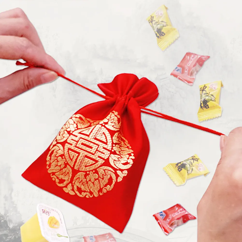 

10pcs Red Satin Candy Bags Small Jewelry Pouches Drawstring Gift Bags for Wedding Party Favor Treat Boxes Storage