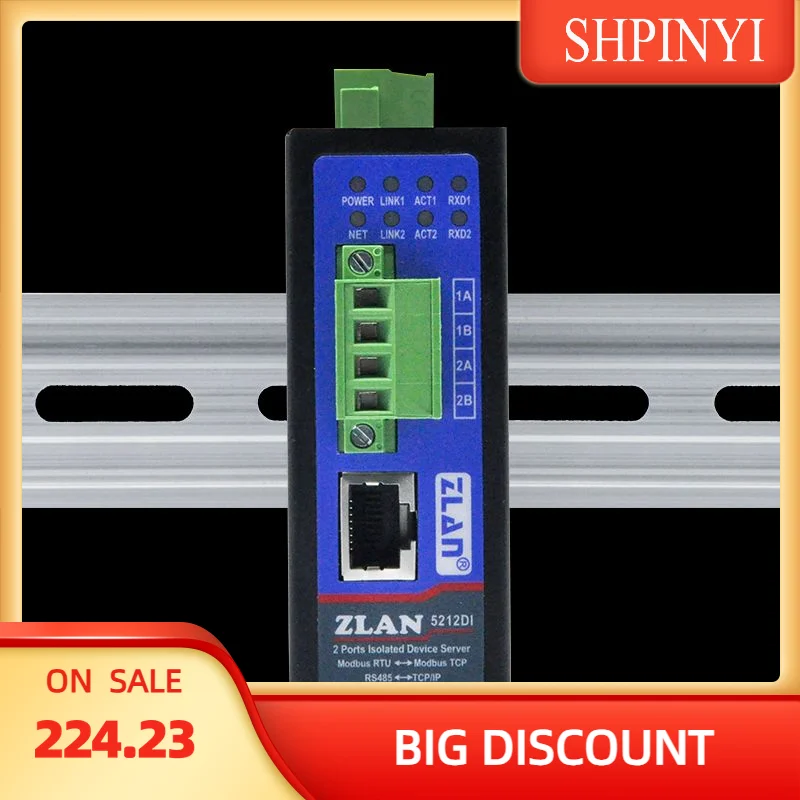 ZLAN 5212DI RS485 isolated to Ethernet MQTT gateway Two RS485 to Modbus RTU TCP serial server