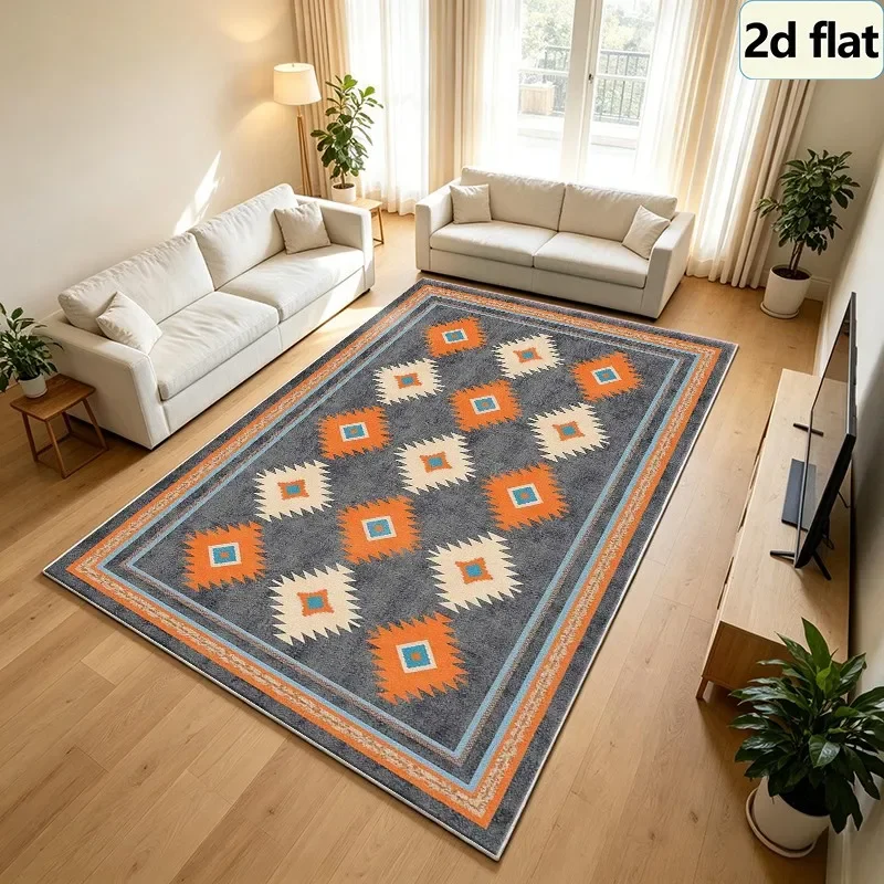 Bohemian Style Southwest Ethnic Style Diamond Geometric Pattern Carpet Square Rug Non-Slip Washable Floor Mat Suitable for Livin
