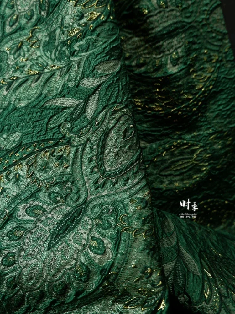 Bright Line Jacquard Fabric Polyester Material Vintage Texture Floral Embossed Coat Designer Diy Sewing Fabrics By Meter