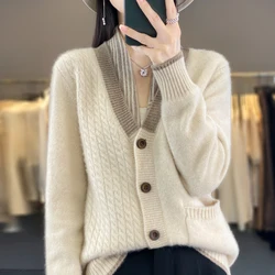 YSC2024 New Women's Classic Australian Pure Wool Thick Knitted Cardigan Long Sleeve Casual Quality Knitted Sweater