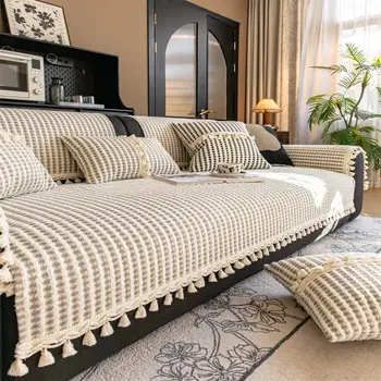 Krémový potah na pohovku s větrným efektem, bavlněný, univerzální, nový, 2025, potah na opěradlo pohovky, ručník, protiskluzový, prachotěsný potah na pohovku 10 nejlepší prodej potah na viktoriánskou pohovku - №3