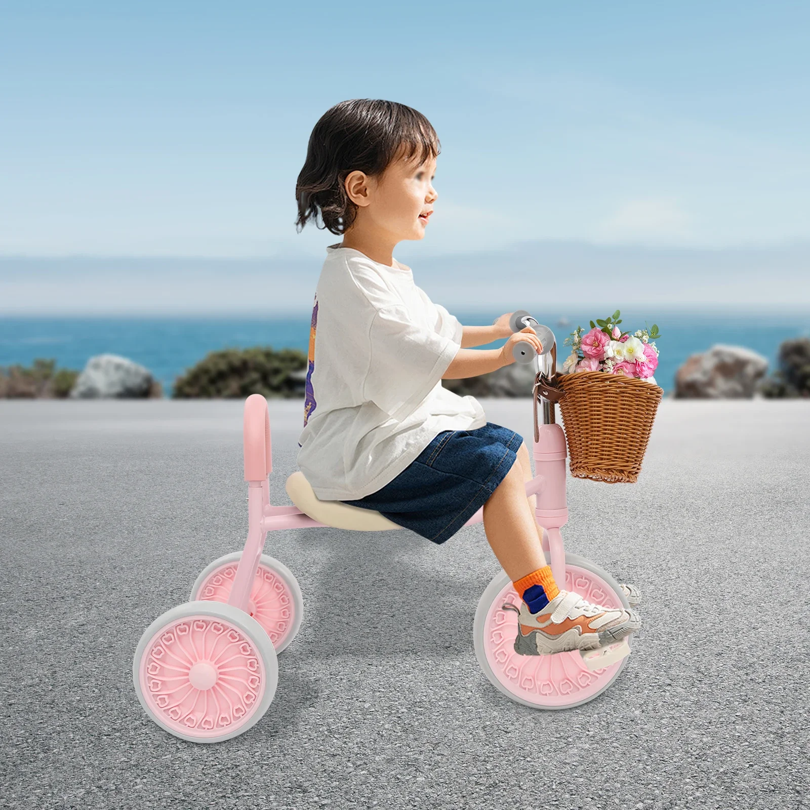 

Children Tricycle with Basket, Balance Bicycle with Training Wheels, Children Tricycle for Age 2-6 Years, Load Capacity 30KG
