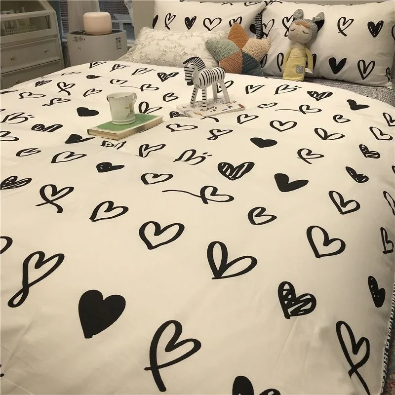 Imagem -03 - European Ins Loving Heart Home Bedding Grupo Simples Soft Duvet Cover Folha de Cama Plana Quilt Cover Fronhas Linho