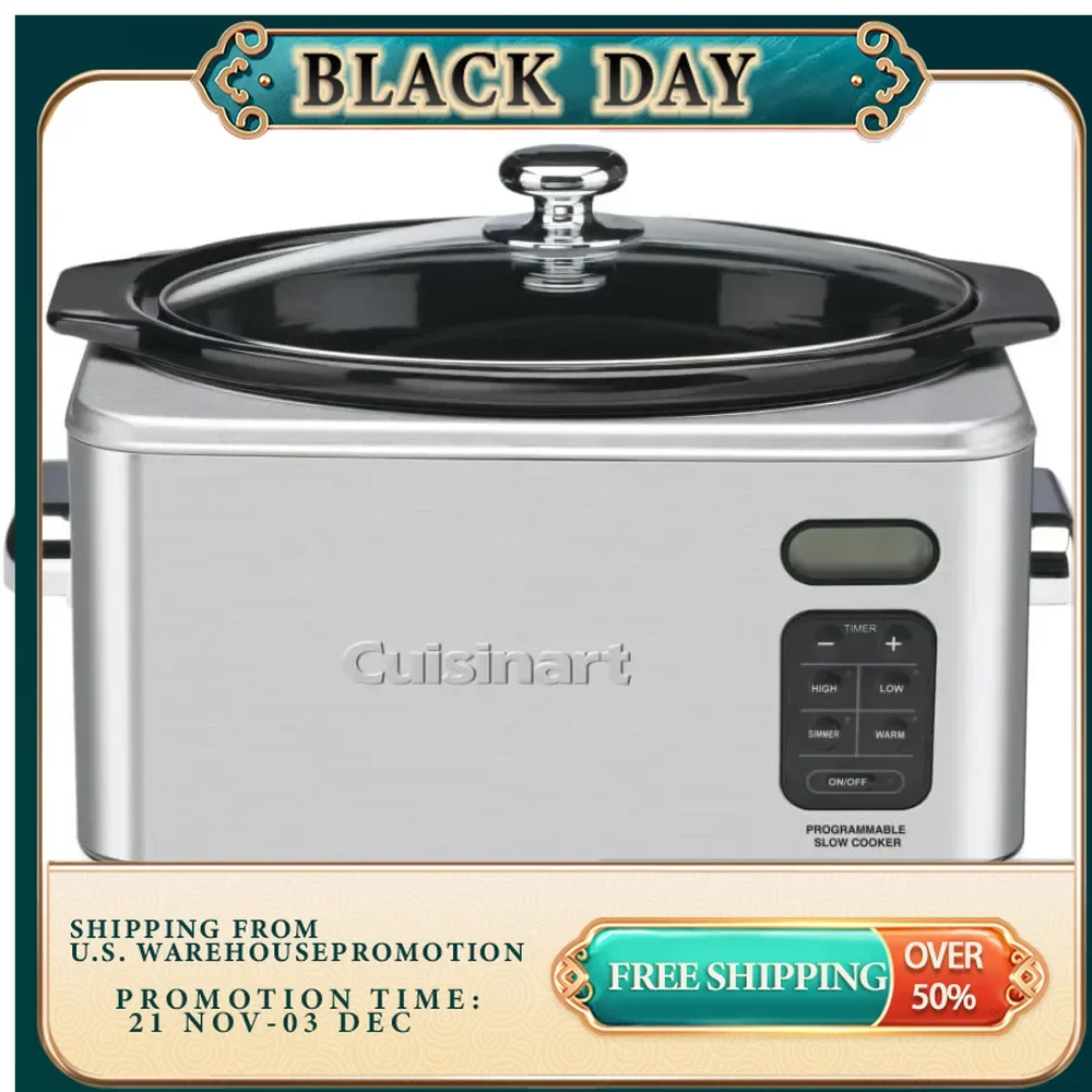 

6-1/2-Quart Programmable Slow Cooker, Touchpad Control Panel with LCD Timer Display and 24-hour Cooking Timer, Silver