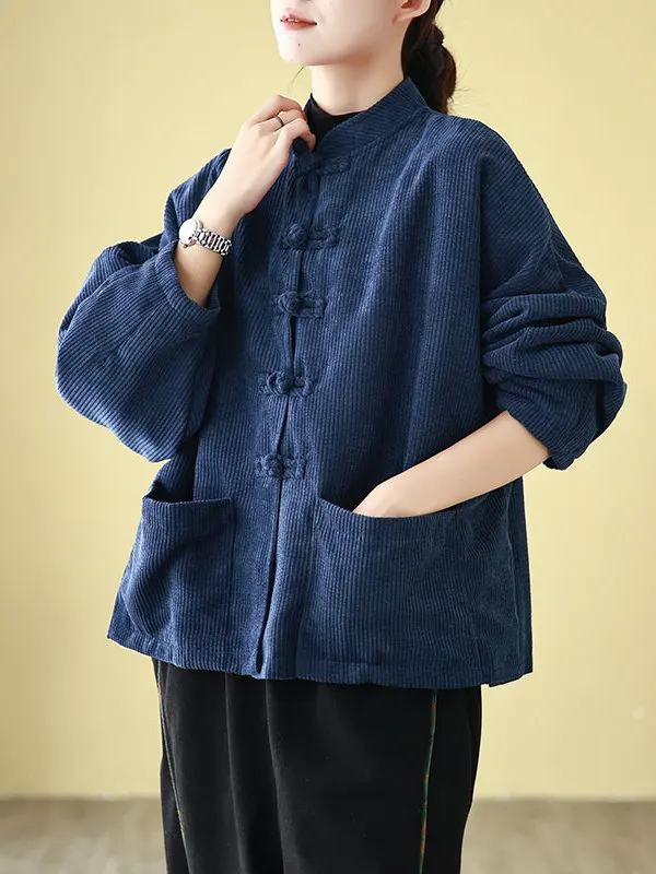 

Осень-зима вельветовое тюре женское свободное пальто с воротником на пуговицах дизайн этнический Sle Long Sve чайный костюм верхняя одежда