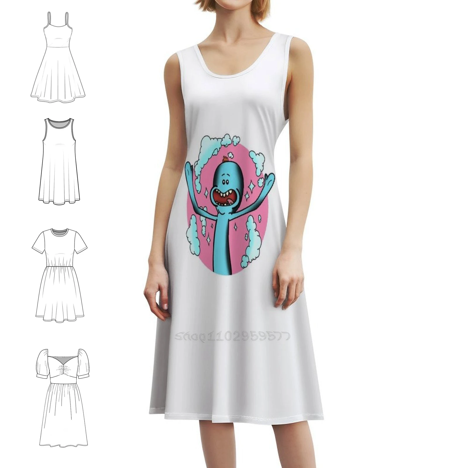 

Шикарное платье Mr Meeseeks в стиле бохо, элегантное модное пляжное платье для свадебной вечеринки, платье Mr Meeseeks Rick Sanchez Morty Rick