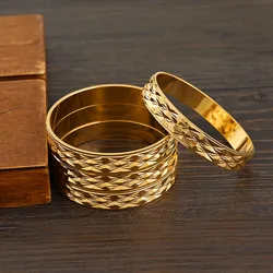 4PCS 24K Gold Plated Vintage Bangle For Women High Quality Dubai Bride Wedding Ethiopian Bracelet Africa Bangle Party Gifts